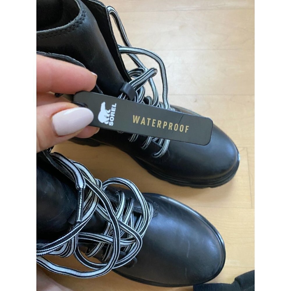 Sorel BNWT "Lennox" black leather lace up boot sz 8 NEW waterproof - Picture 4 of 10